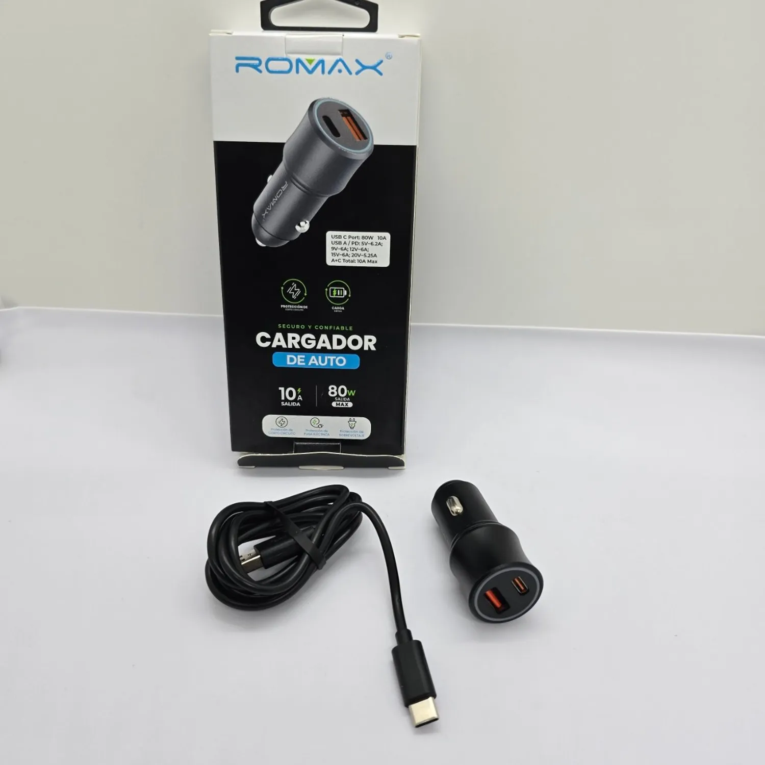 CARGADOR DE CELULAR PARA CIGARRERA 12V ROMAX 6A